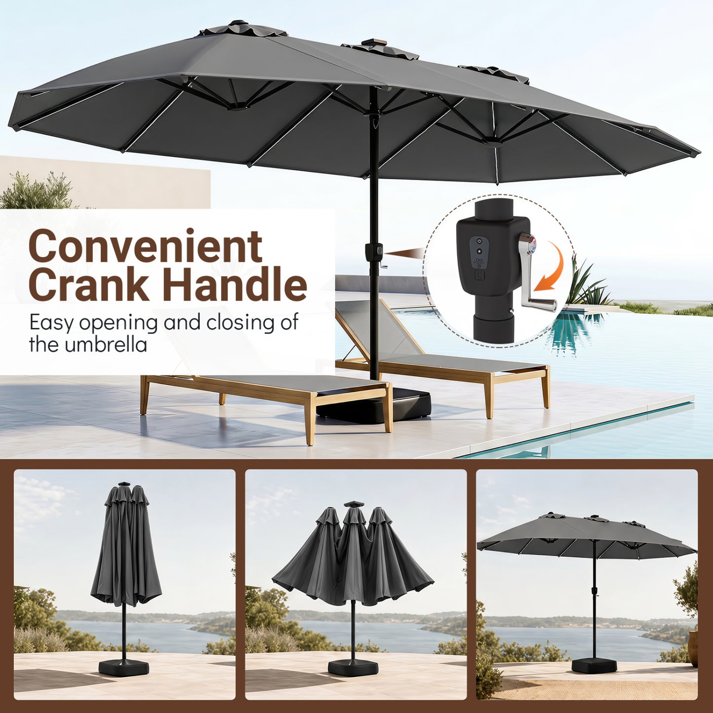 15.5FT Extra-Large Patio Umbrella, Gray