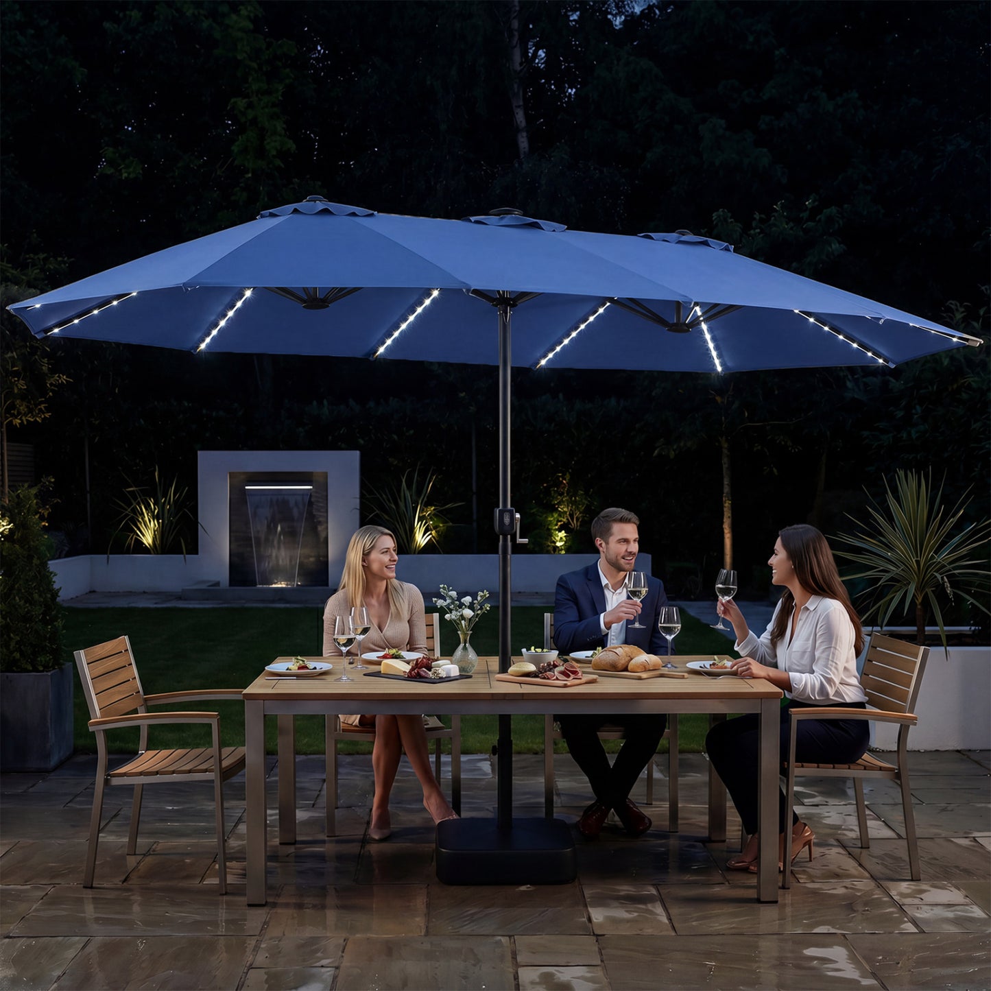 15.5FT Patio Umbrella With Base, 12 Ribs, Navy