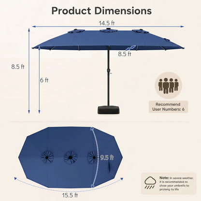 15.5FT Patio Umbrella With Base, 12 Ribs, Navy