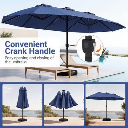 15.5FT Patio Umbrella With Base, 12 Ribs, Navy