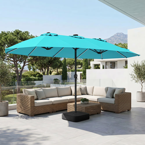 15.5FT Patio Umbrella With Base, 12 Ribs, Turquoise