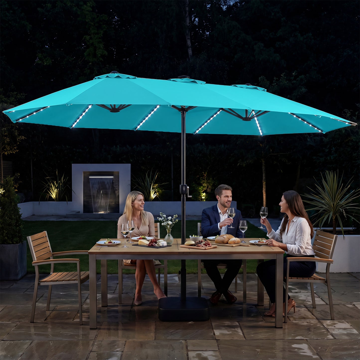 15.5FT Patio Umbrella With Base, 12 Ribs, Turquoise