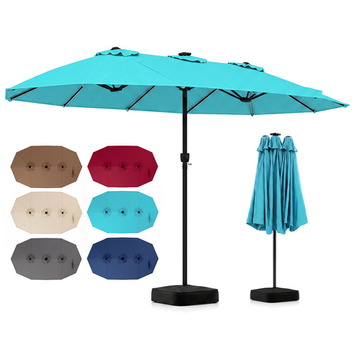 15.5FT Patio Umbrella With Base, 12 Ribs, Turquoise