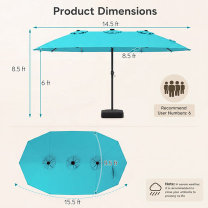 15.5FT Patio Umbrella With Base, 12 Ribs, Turquoise