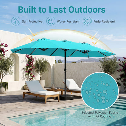 15.5FT Patio Umbrella With Base, 12 Ribs, Turquoise