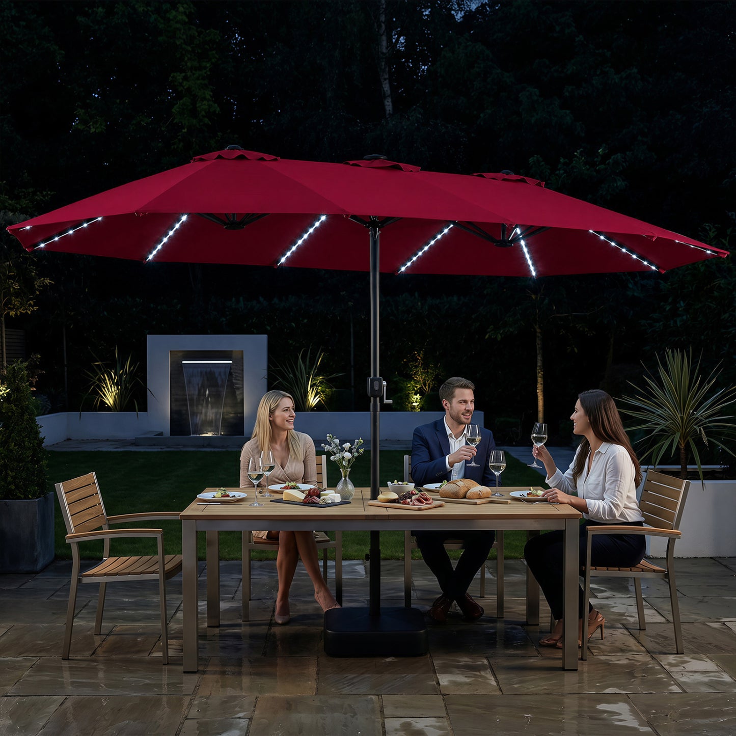 15.5FT Extra-Large Patio Umbrella With Base, Red