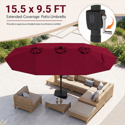 15.5FT Extra-Large Patio Umbrella With Base, Red