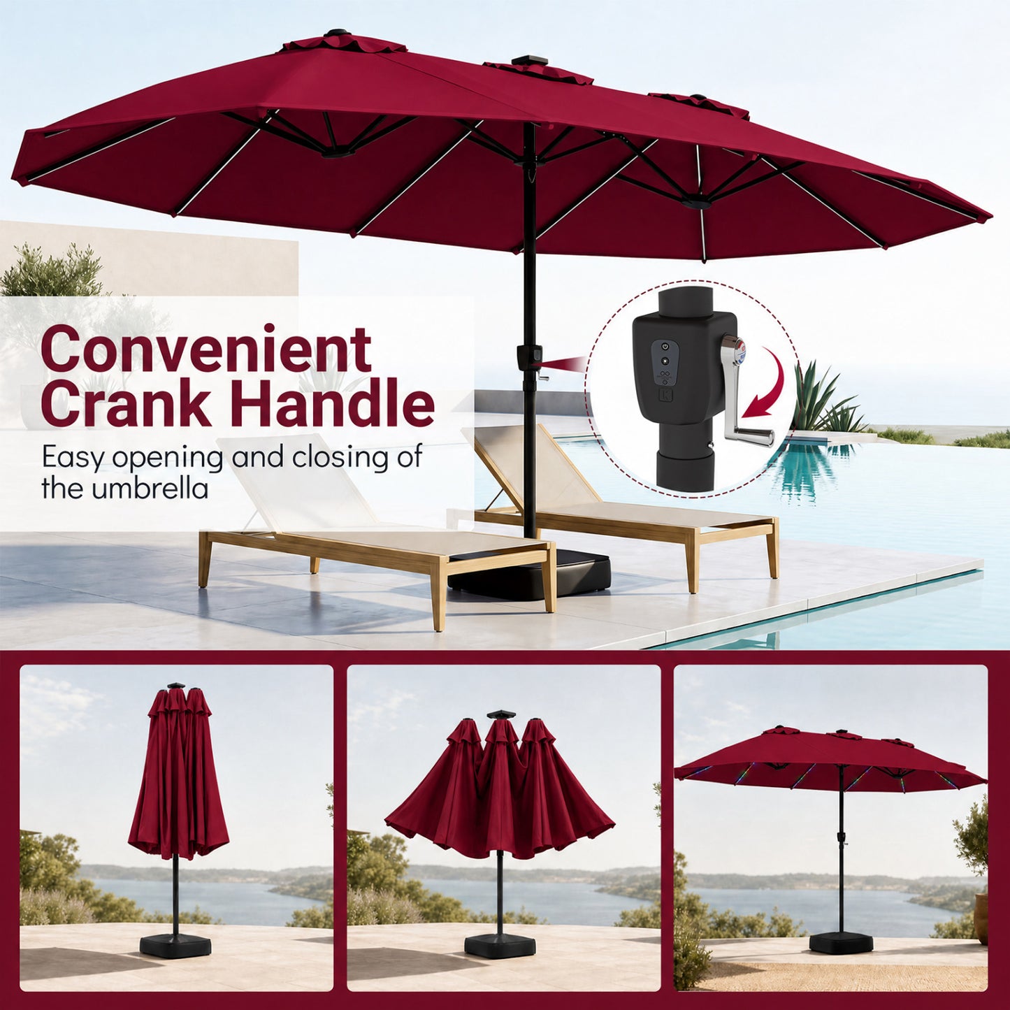 15.5FT Extra-Large Patio Umbrella With Base, Red