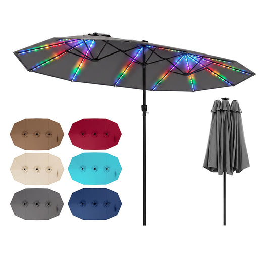 15.5FT Patio Umbrella, 12 Metal Ribs, Gray Outdoor Umbrellas Gray at Gallery Canada