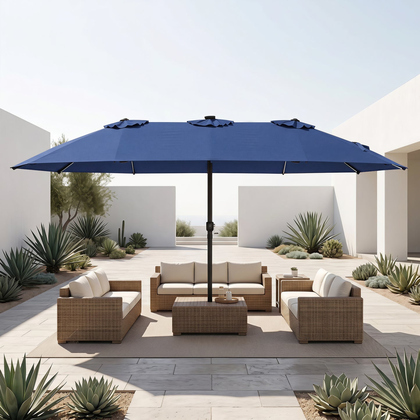 Parapluie de terrasse extra-large à 12 baleines, bleu