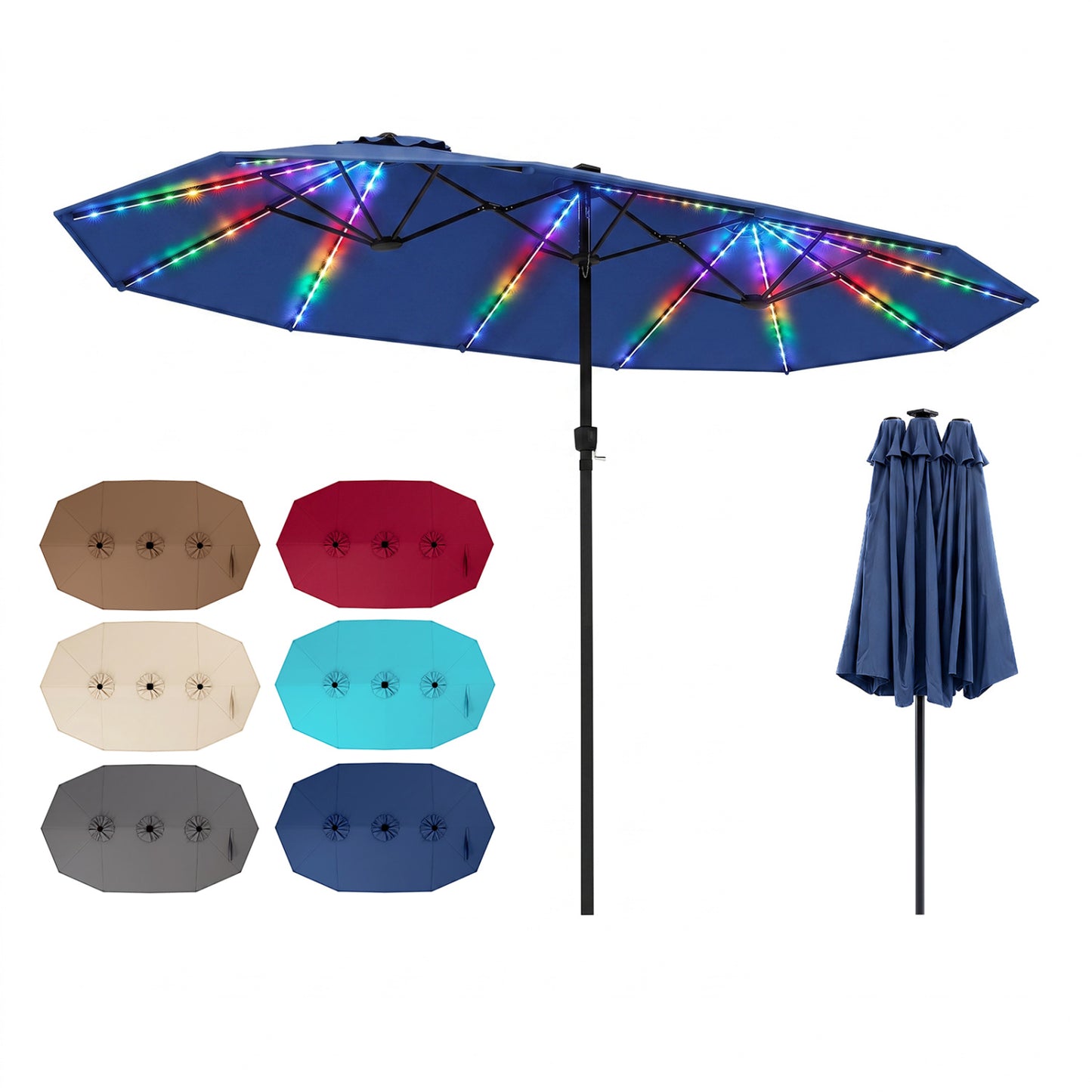 Parapluie de terrasse extra-large à 12 baleines, bleu