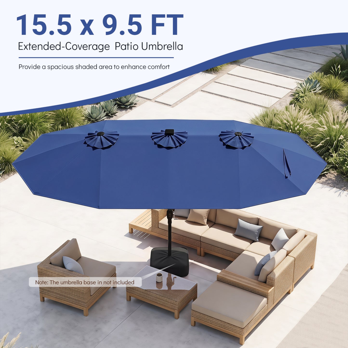 Parapluie de terrasse extra-large à 12 baleines, bleu