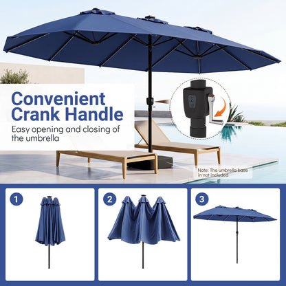 Parapluie de terrasse extra-large à 12 baleines, bleu