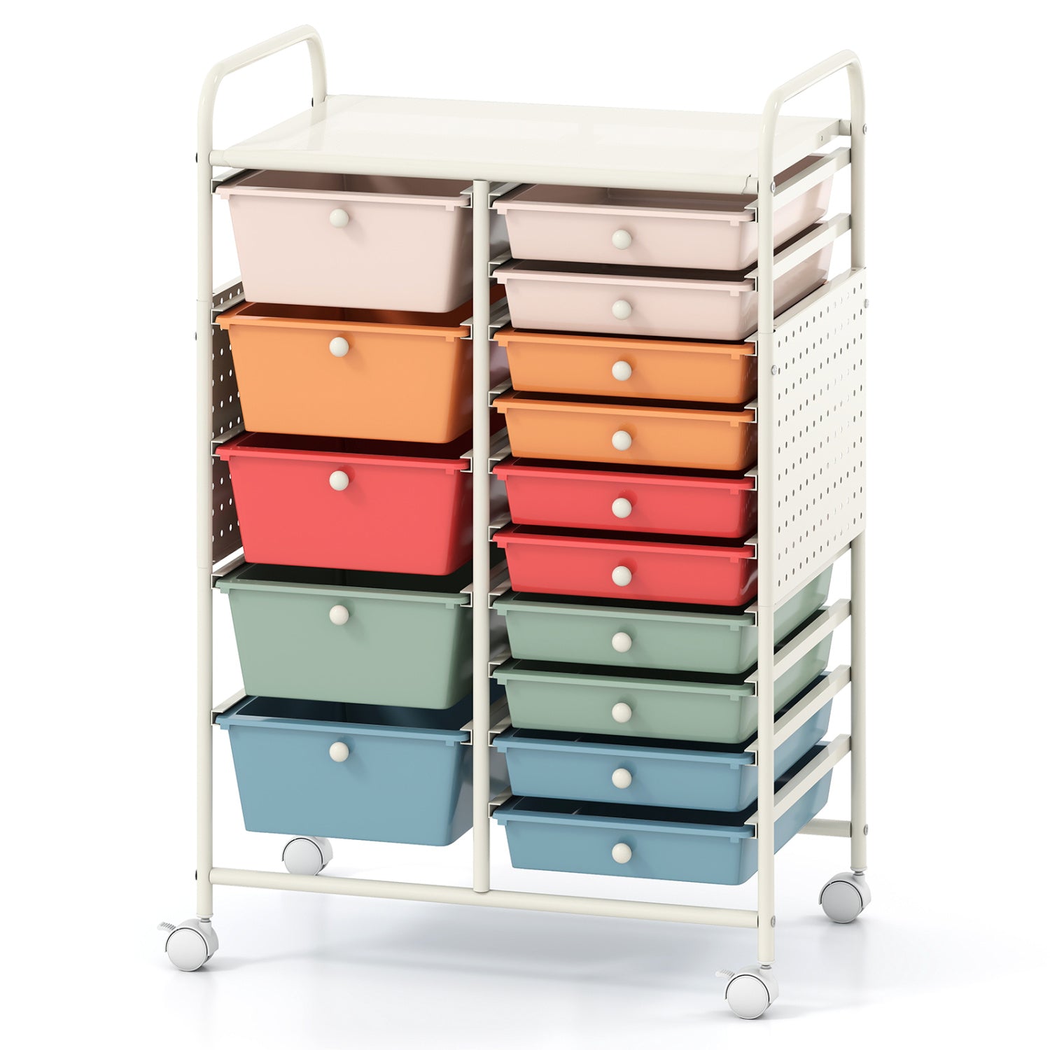 15-Drawer Rolling Storage Cart, Metal Tabletop, Pegboard, Macaron File Cabinets at Gallery Canada
