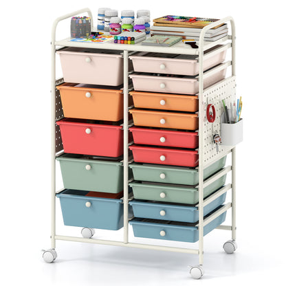 15-Drawer Rolling Storage Cart, Metal Tabletop, Pegboard, Macaron File Cabinets at Gallery Canada
