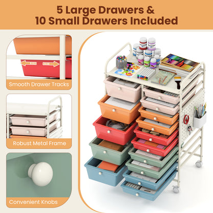 15-Drawer Rolling Storage Cart, Metal Tabletop, Pegboard, Macaron File Cabinets at Gallery Canada