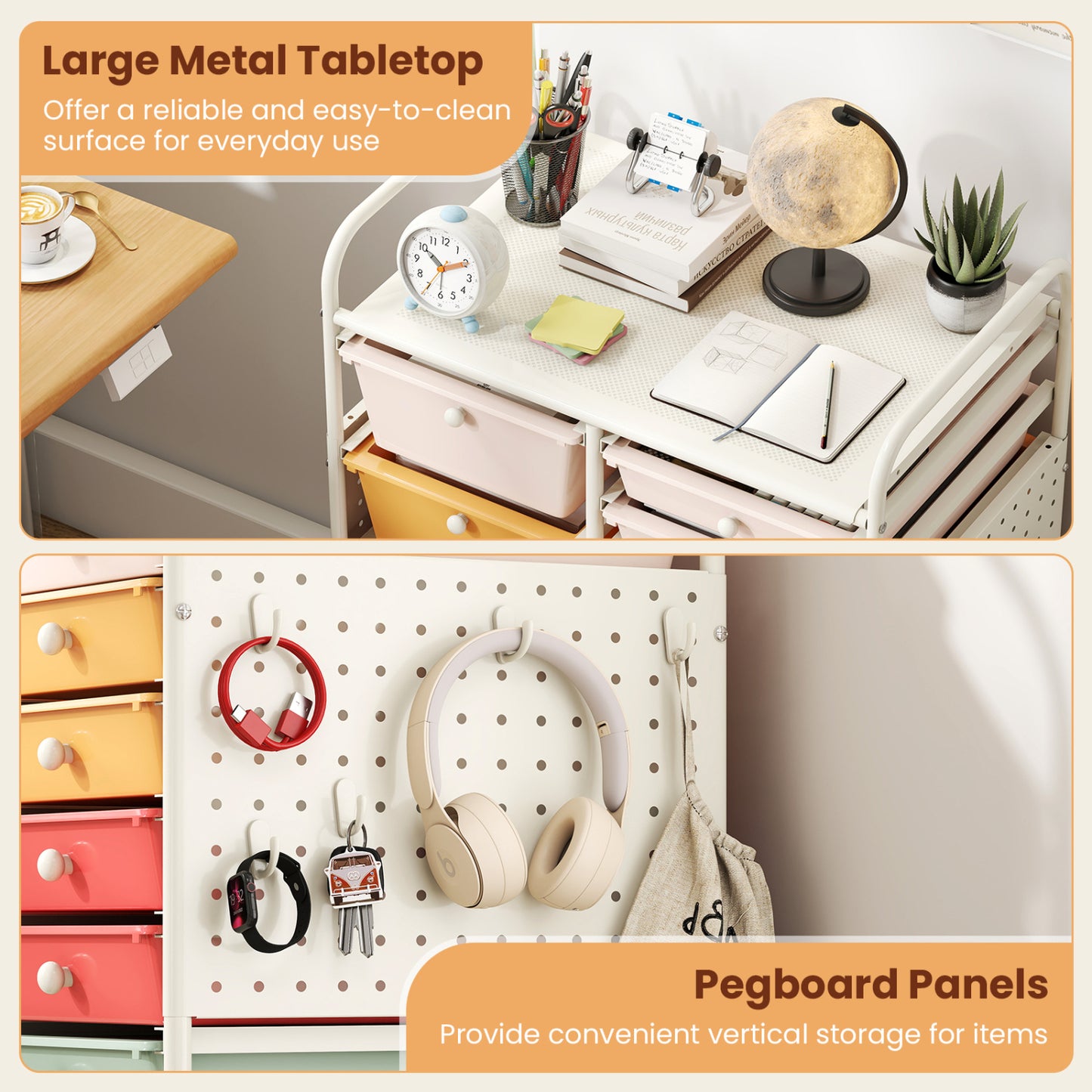 15-Drawer Rolling Storage Cart, Metal Tabletop, Pegboard, Macaron File Cabinets at Gallery Canada