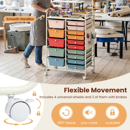 15-Drawer Rolling Storage Cart, Metal Tabletop, Pegboard, Macaron File Cabinets at Gallery Canada