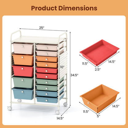15-Drawer Rolling Storage Cart, Metal Tabletop, Pegboard, Macaron File Cabinets at Gallery Canada