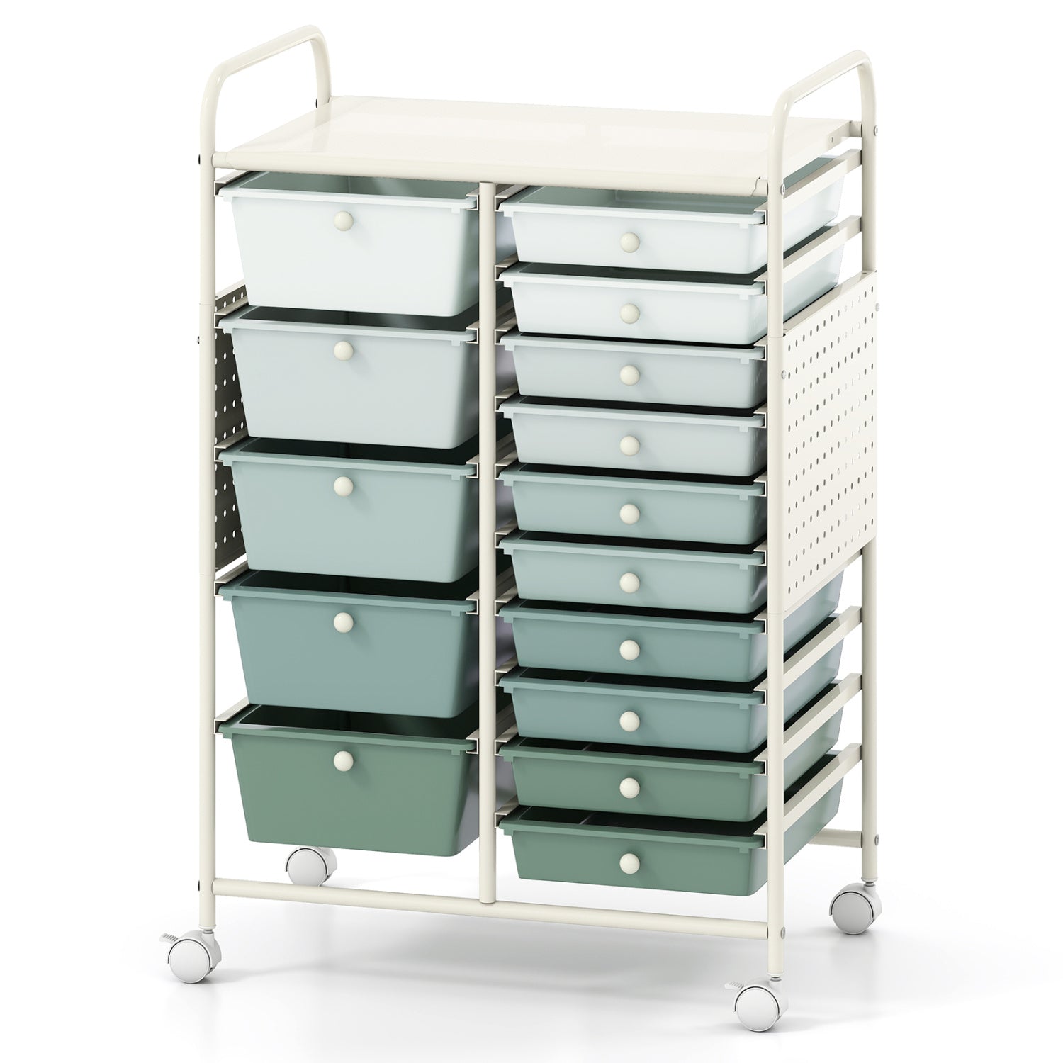 15-Drawer Rolling Storage Cart, Metal Tabletop, Pegboard, Green File Cabinets Green at Gallery Canada