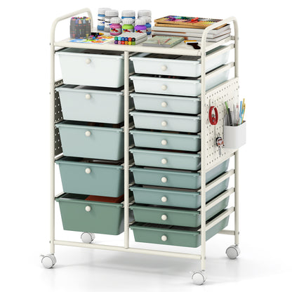 15-Drawer Rolling Storage Cart, Metal Tabletop, Pegboard, Green File Cabinets at Gallery Canada