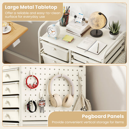 15-Drawer Rolling Storage Cart with Metal Tabletop and Pegboard, White File Cabinets at Gallery Canada