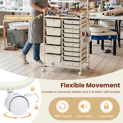 15-Drawer Rolling Storage Cart with Metal Tabletop and Pegboard, White File Cabinets at Gallery Canada