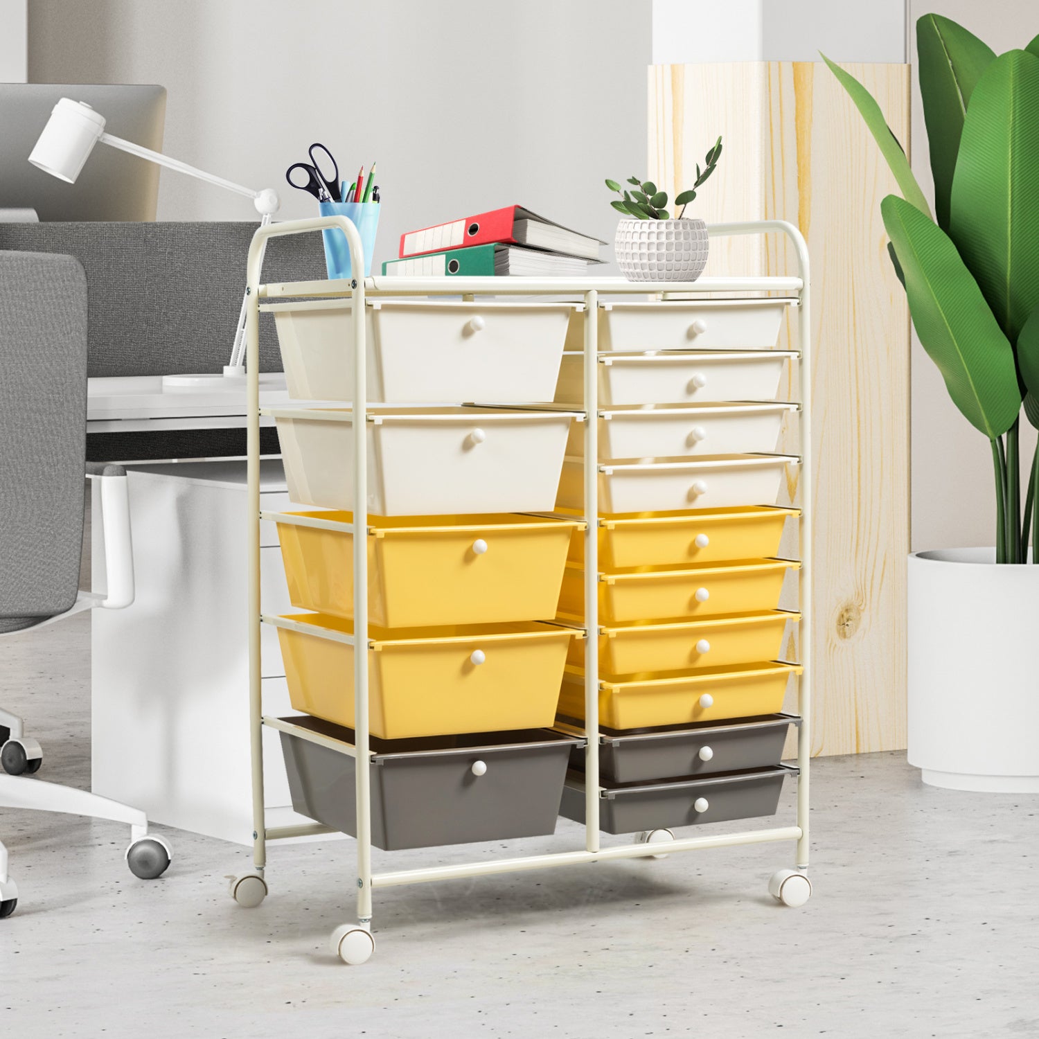 15-Drawer Rolling Storage Cart, Yellow File Cabinets at Gallery Canada