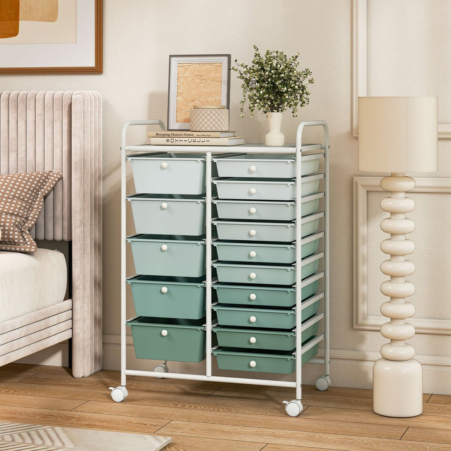 15-Drawer Utility Rolling Cart with Drawers Multi-Use Storage-Lime Green, Light Green File Cabinets at Gallery Canada