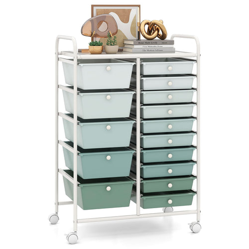 15-Drawer Utility Rolling Cart with Drawers Multi-Use Storage-Lime Green, Light Green