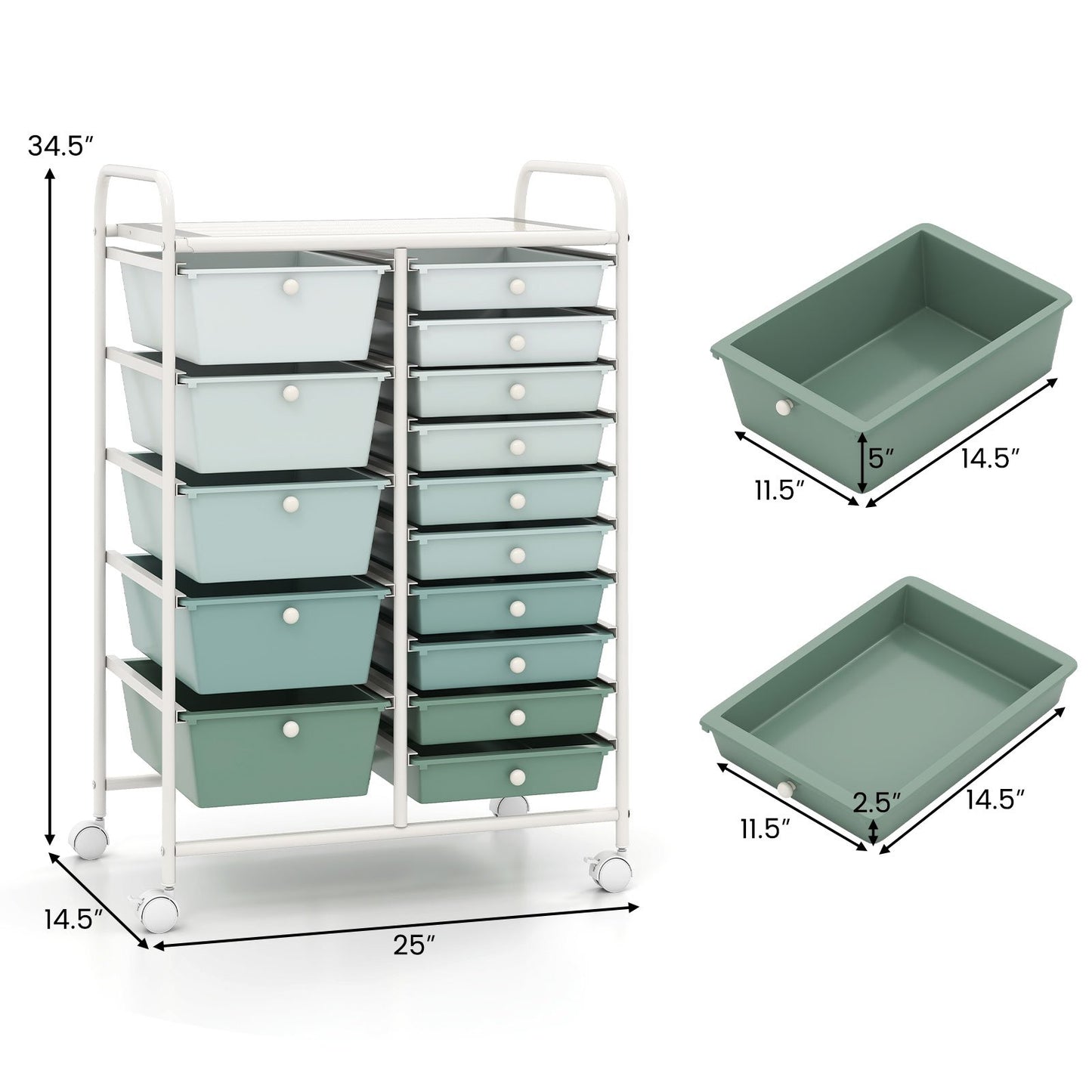 15-Drawer Utility Rolling Cart with Drawers Multi-Use Storage-Lime Green, Light Green File Cabinets at Gallery Canada