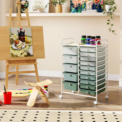 15-Drawer Utility Rolling Cart with Drawers Multi-Use Storage-Lime Green, Light Green File Cabinets at Gallery Canada