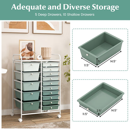 15-Drawer Utility Rolling Cart with Drawers Multi-Use Storage-Lime Green, Light Green File Cabinets at Gallery Canada