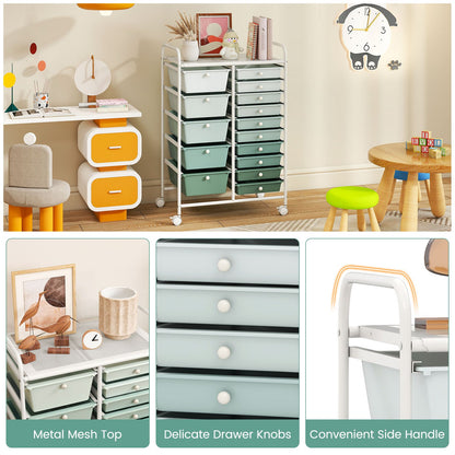 15-Drawer Utility Rolling Cart with Drawers Multi-Use Storage-Lime Green, Light Green File Cabinets at Gallery Canada