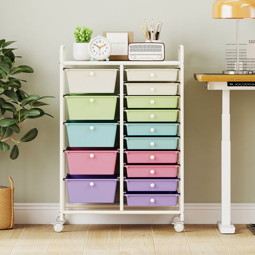 15-Drawer Utility Rolling Cart, Multi-Use Storage, Multicolor