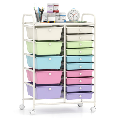 15-Drawer Utility Rolling Cart, Multi-Use Storage, Multicolor