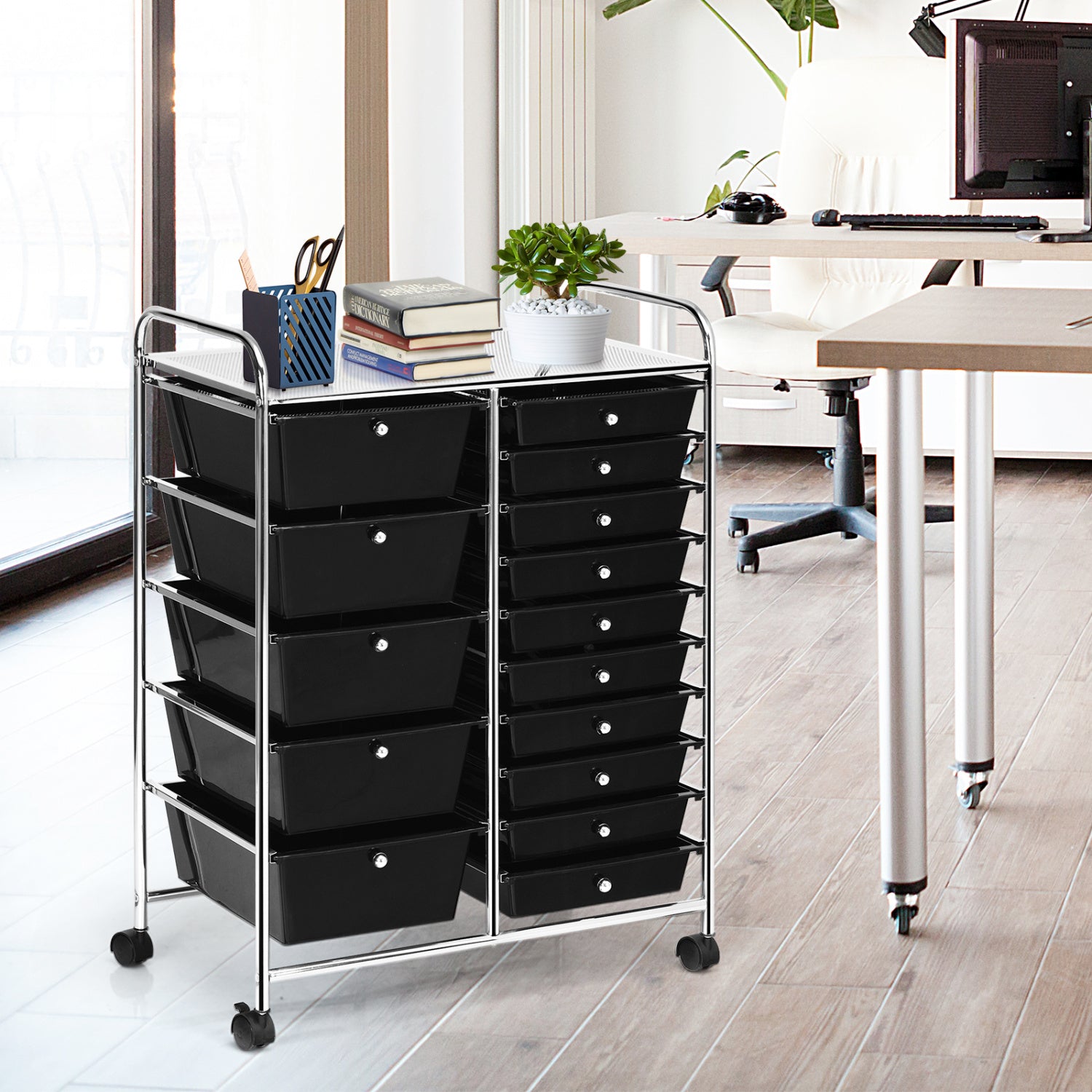 15-Drawer Rolling Organizer Cart, Multi-Use Storage, Black File Cabinets at Gallery Canada