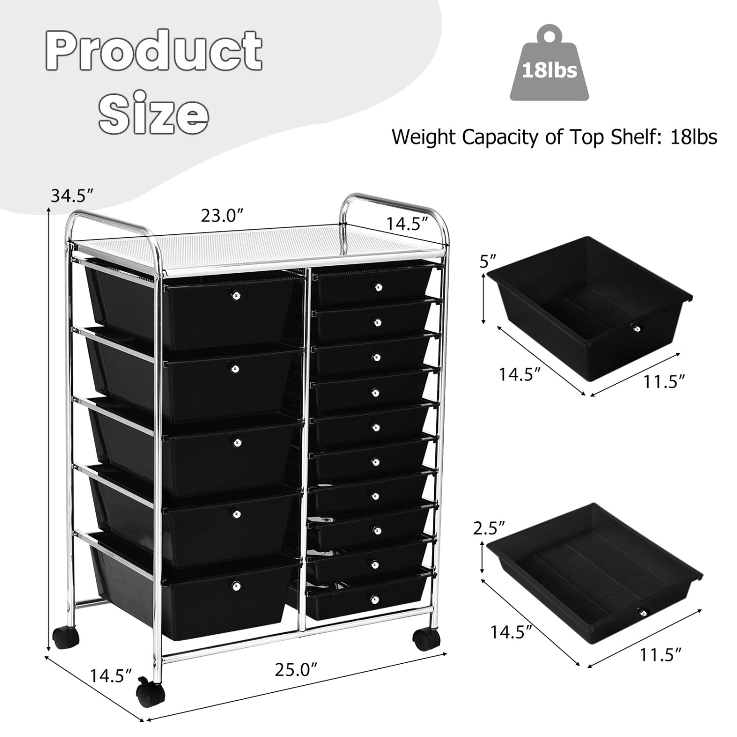 15-Drawer Rolling Organizer Cart, Multi-Use Storage, Black File Cabinets at Gallery Canada