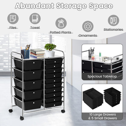 15-Drawer Rolling Organizer Cart, Multi-Use Storage, Black File Cabinets at Gallery Canada