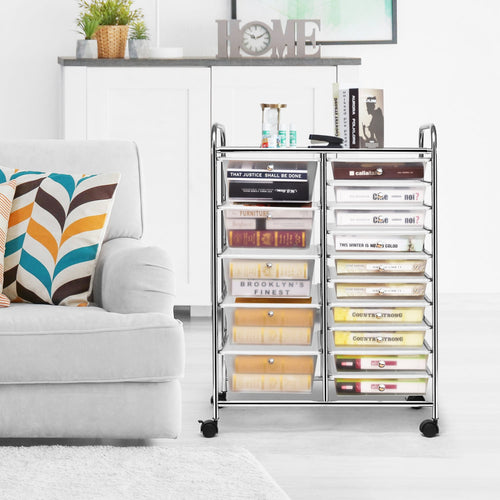 15-Drawer Rolling Organizer Cart, Transparent
