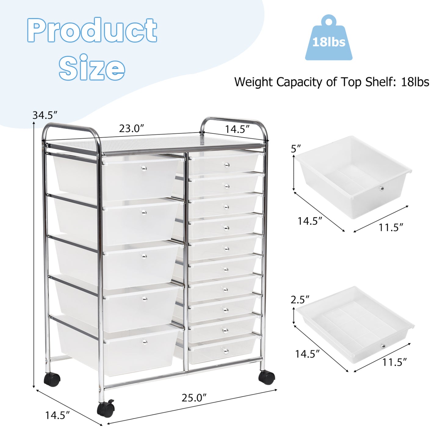 15-Drawer Rolling Organizer Cart, Transparent File Cabinets at Gallery Canada