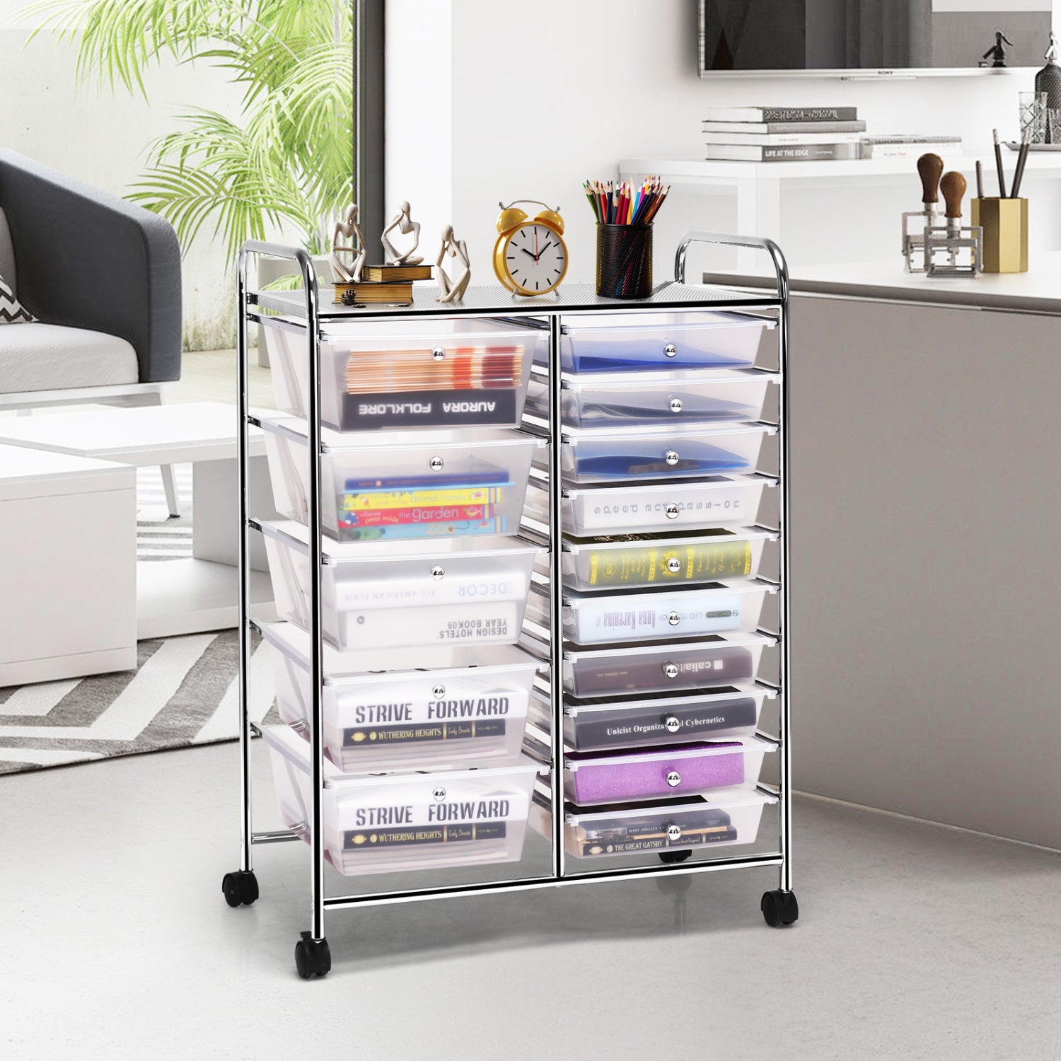 15-Drawer Rolling Organizer Cart, Transparent File Cabinets at Gallery Canada