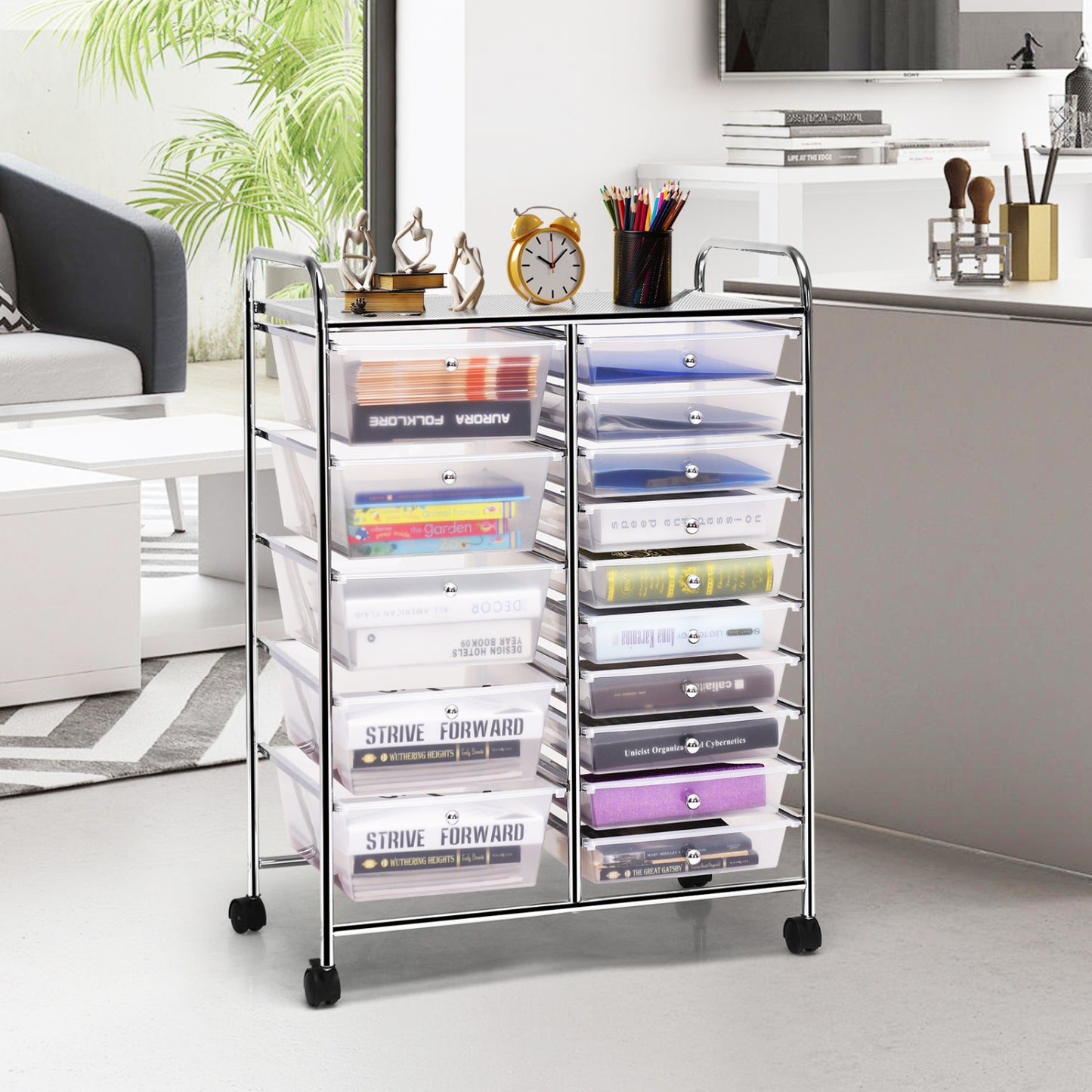 15-Drawer Rolling Organizer Cart, Transparent File Cabinets at Gallery Canada