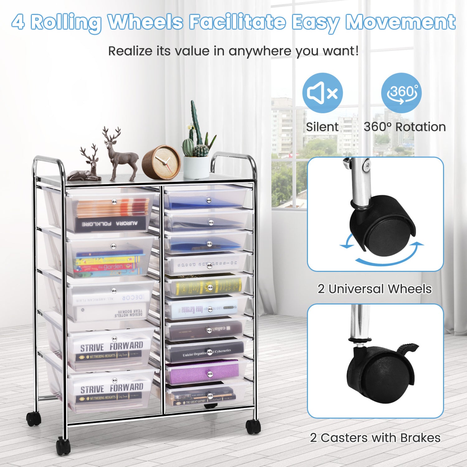 15-Drawer Rolling Organizer Cart, Transparent File Cabinets at Gallery Canada