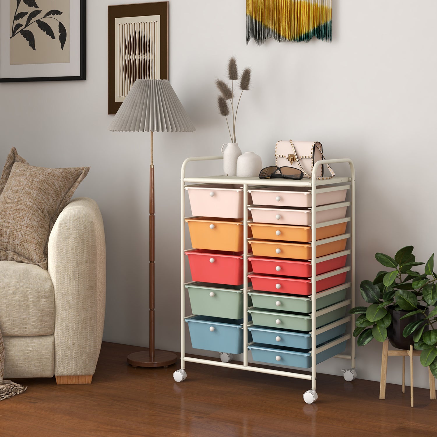 15-Drawer Rolling Organizer Cart, Deep, Multicolor File Cabinets at Gallery Canada