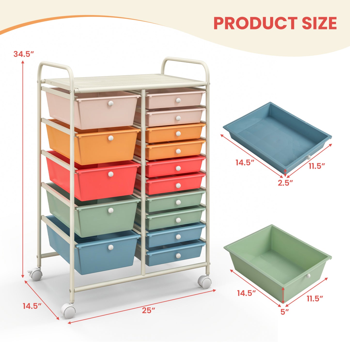 15-Drawer Rolling Organizer Cart, Deep, Multicolor File Cabinets at Gallery Canada
