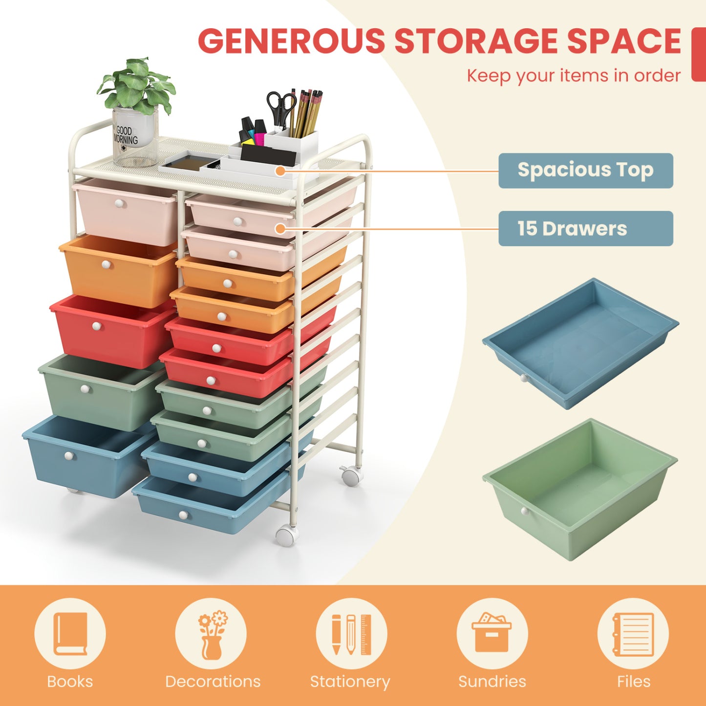15-Drawer Rolling Organizer Cart, Deep, Multicolor File Cabinets at Gallery Canada