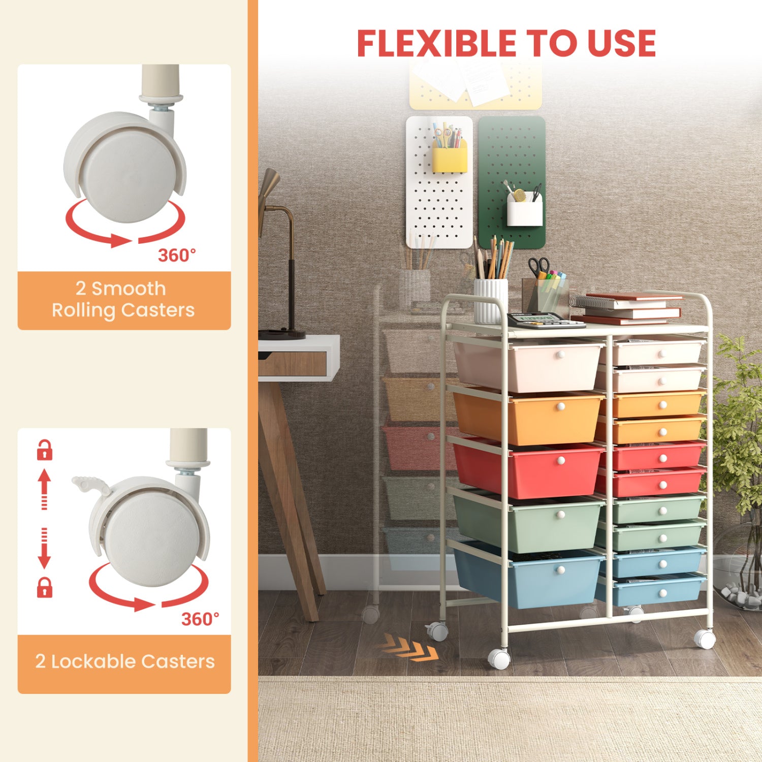 15-Drawer Rolling Organizer Cart, Deep, Multicolor File Cabinets at Gallery Canada