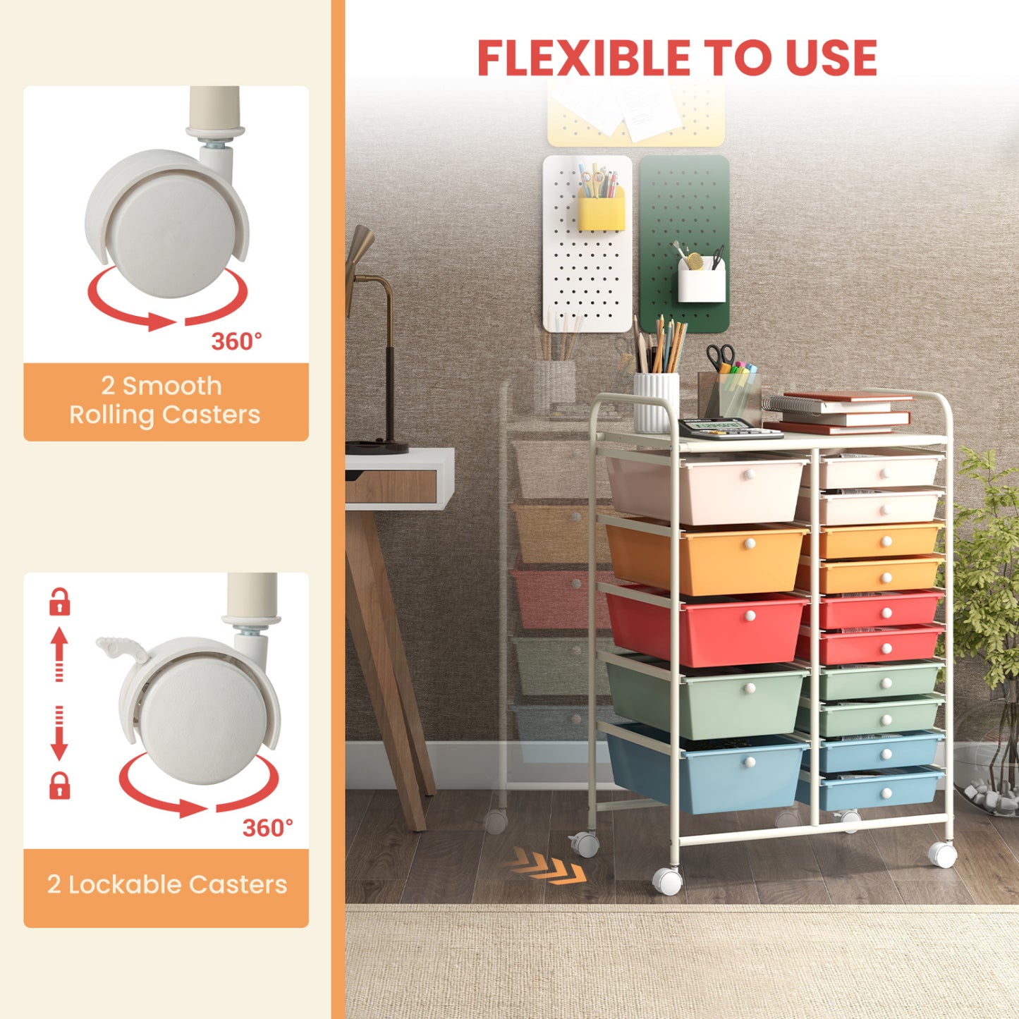 15-Drawer Rolling Organizer Cart, Deep, Multicolor File Cabinets at Gallery Canada