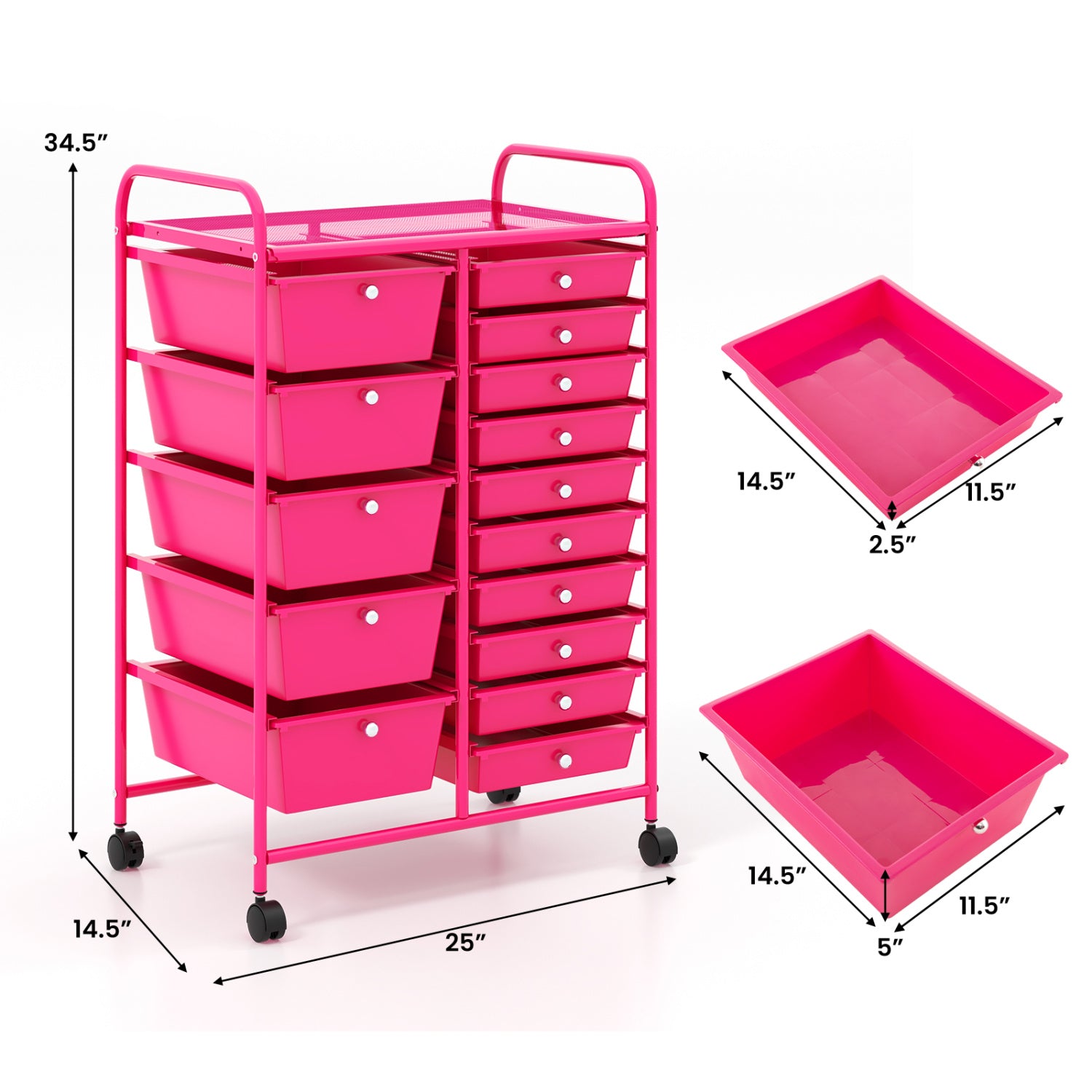 15-Drawer Rolling Organizer Cart, Pink File Cabinets at Gallery Canada